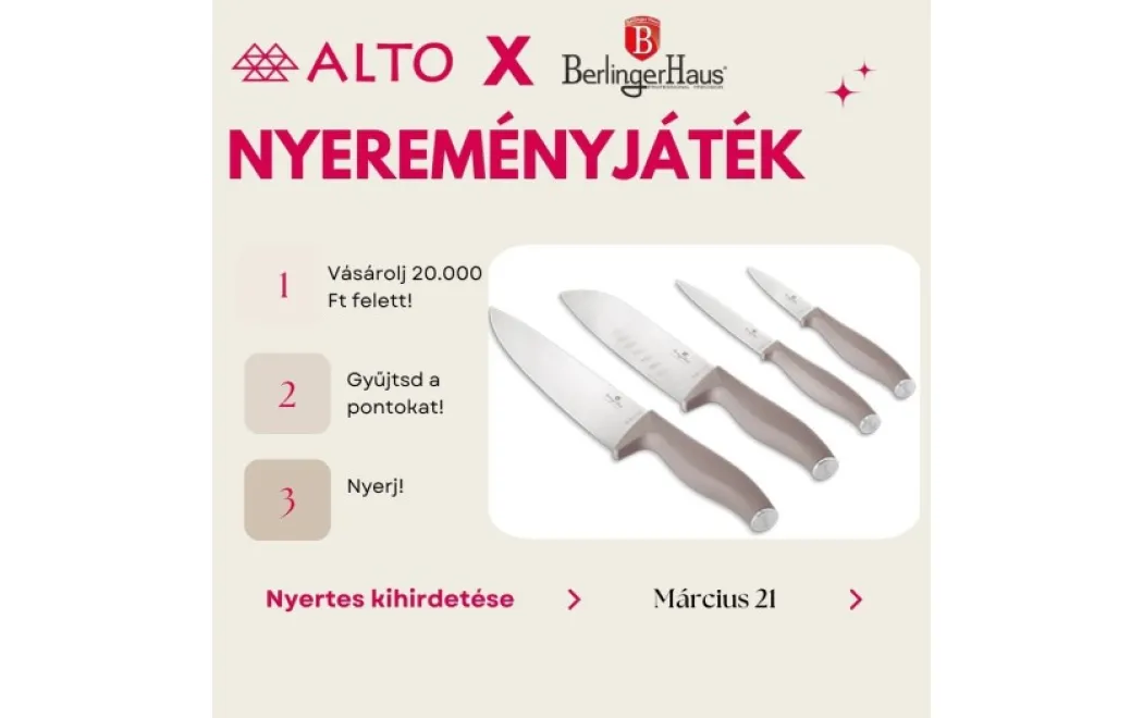 Nyerj egy exkluzív 4 darabos Berlinger Haus kés készletet