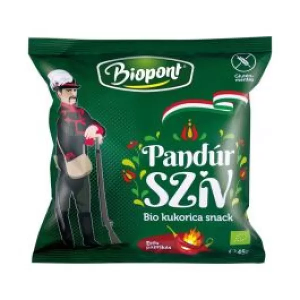 Biopont bio kukorica snack pandúr szív erős paprikás ízesítéssel 45 g