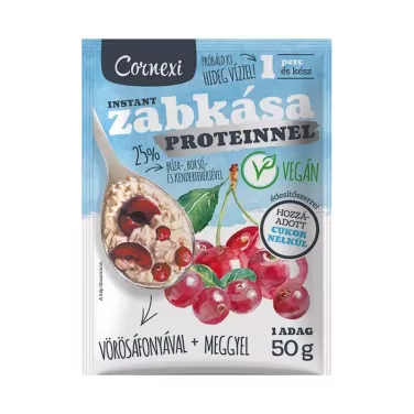 vörösáfonyás-meggyes protein zabkása édesítőszerrel, vegán 50g